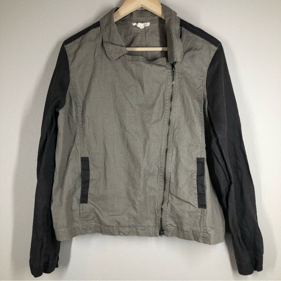 Eileen Fisher Organic Linen Moto Jacket Zip Up XL - Picture 1 of 10